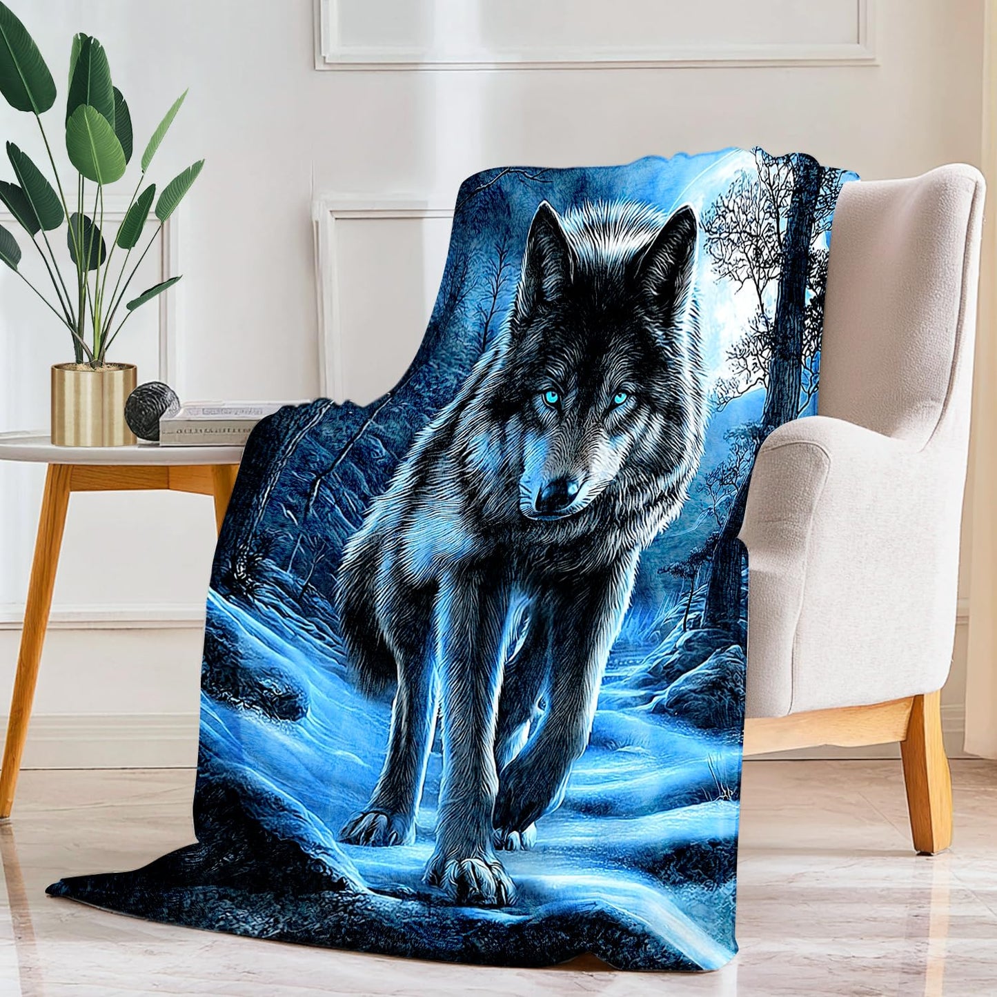 Wolf Blanket Wolf Decor Cozy Animal Throw Super Soft Plush Flannel Fleece Blanket Gift for Kids Adults Men Women Ultra Warm & Lightweight Flannel, 60"X50"