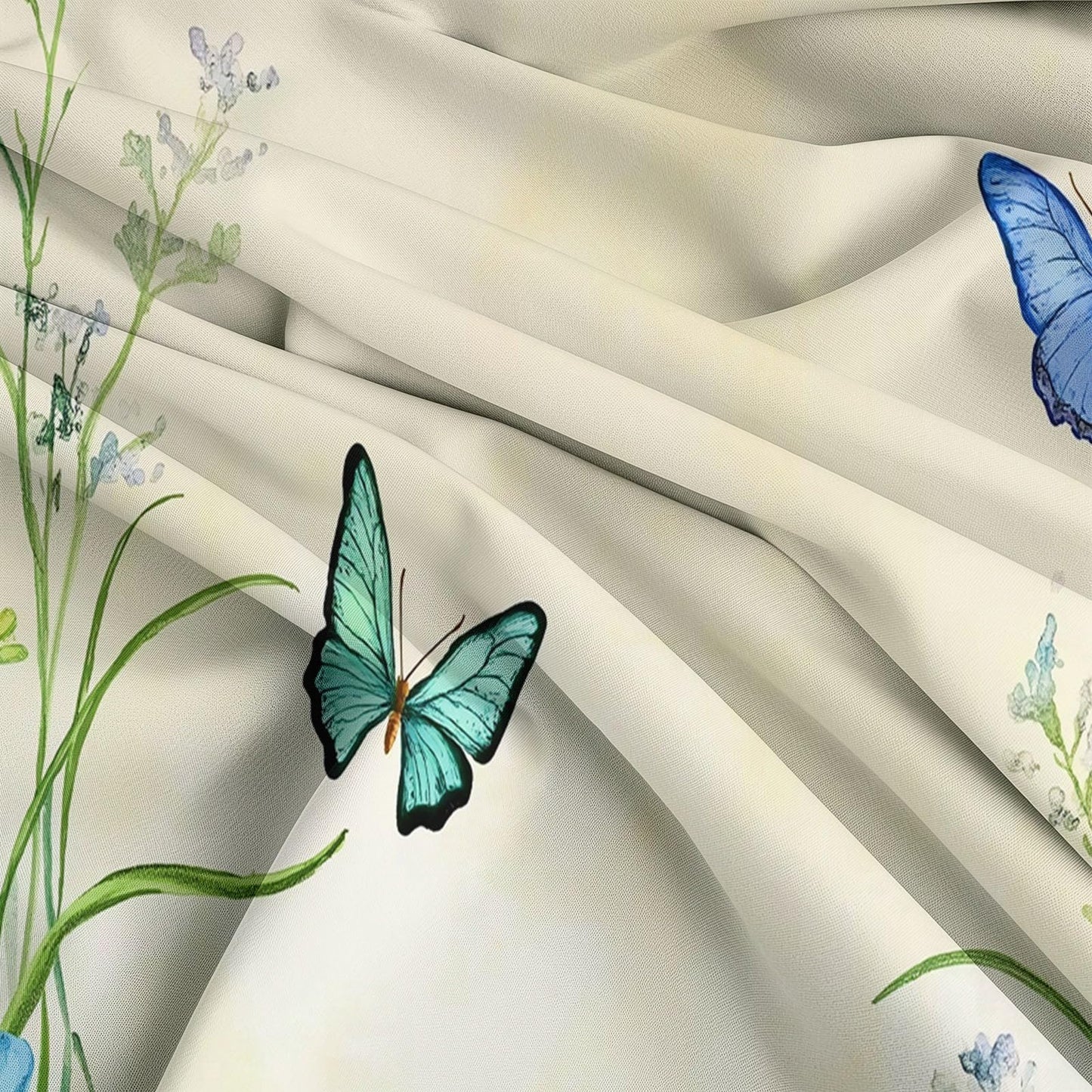 Twin Duvet Cover Set - Countryside Flower Field Butterfly Bedding Beige, 2 Piece Set with Zipper Closure, Easy Care Breathable Cozy, 1 Duvet Cover 68 x 90 inches and 1 Pillow Shams