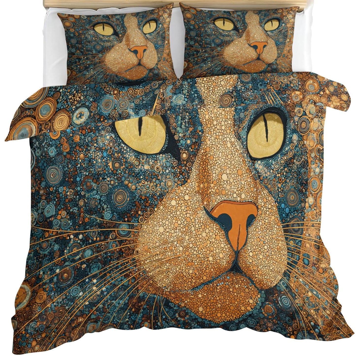 ZAMODE Cat Duvet Cover 90" x 90", Vintage Mid Century Cat Bedding Set, Boho Exotic Kitten Comforter Cover with Zipper Ties