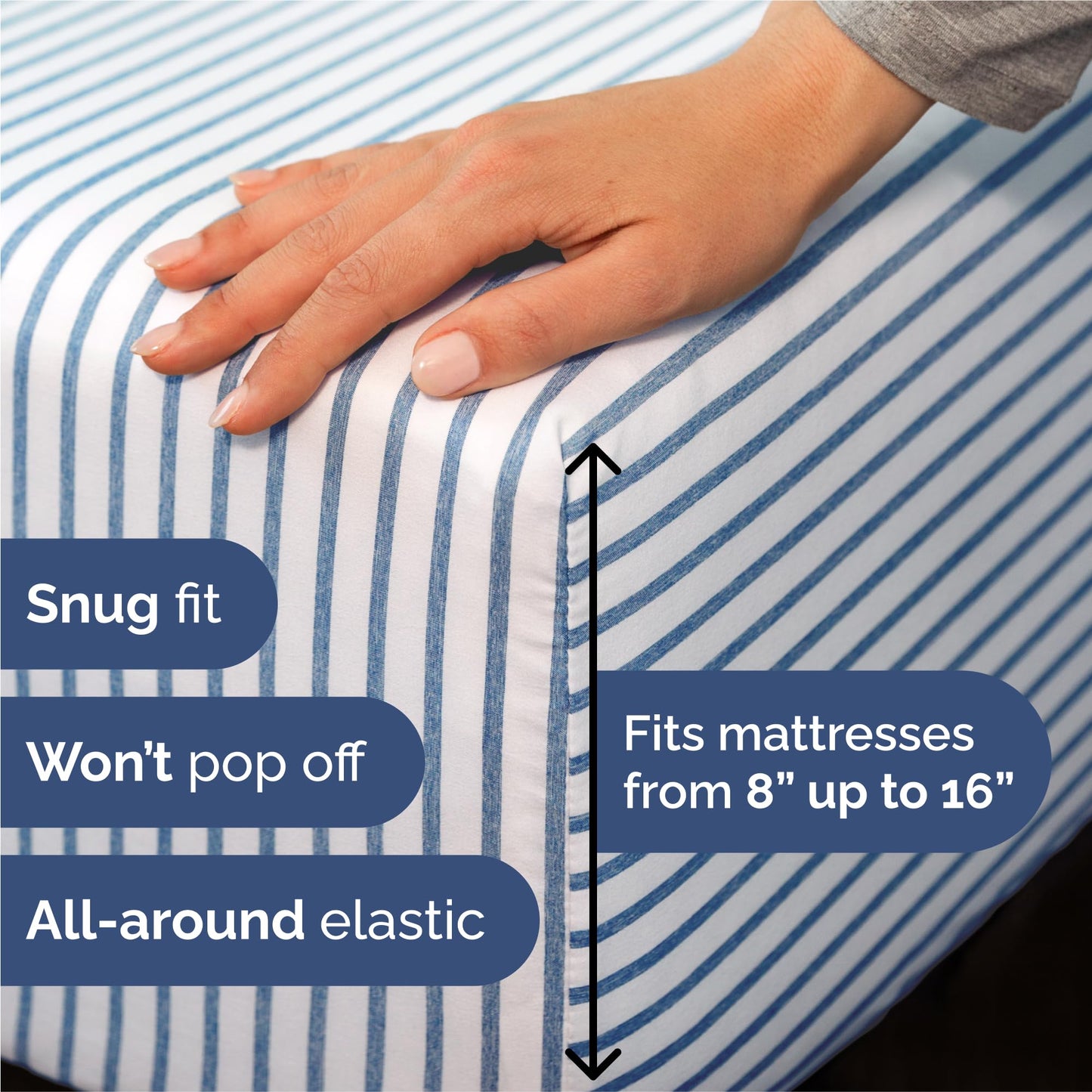 Split King Size 5 Piece Sheet Set - Comfy Breathable & Cooling Sheets - Hotel Luxury Bed Sheets for Women & Men - Deep Pockets, Easy-Fit, Soft & Wrinkle Free Sheets - Blue Stripes Oeko-Tex Bed Sheets