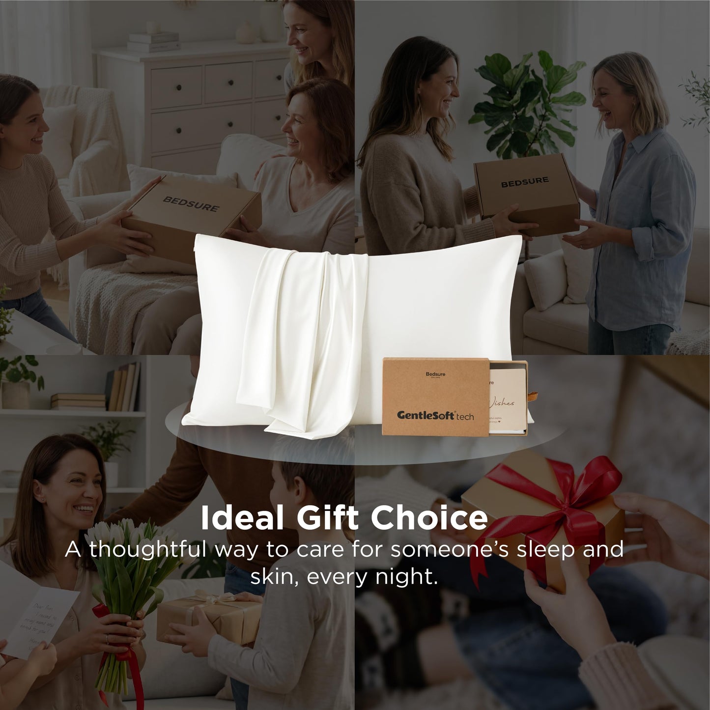 Bedsure Cooling Pillowcase for Hot Sleepers, Silk Like Pillow Case Queen Size Set of 2, Reduce Wrinkles & Frizz-Free Hair, Infused with HA & Ceramides for Skin, Hidden Zipper, Queen, White