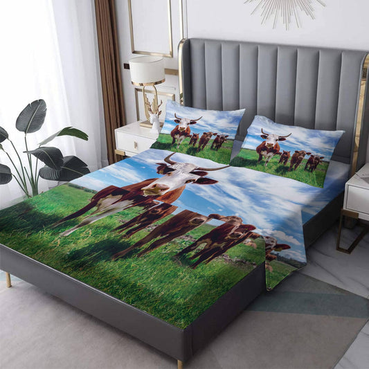 THYUNQ Cow Sheets Full Size Bed, 3D Animal Pattern Bedding Sheets & Pillowcases - 16 Inch Deep Pocket, Super Soft Microfiber Printed Sheet Set 4 Piece