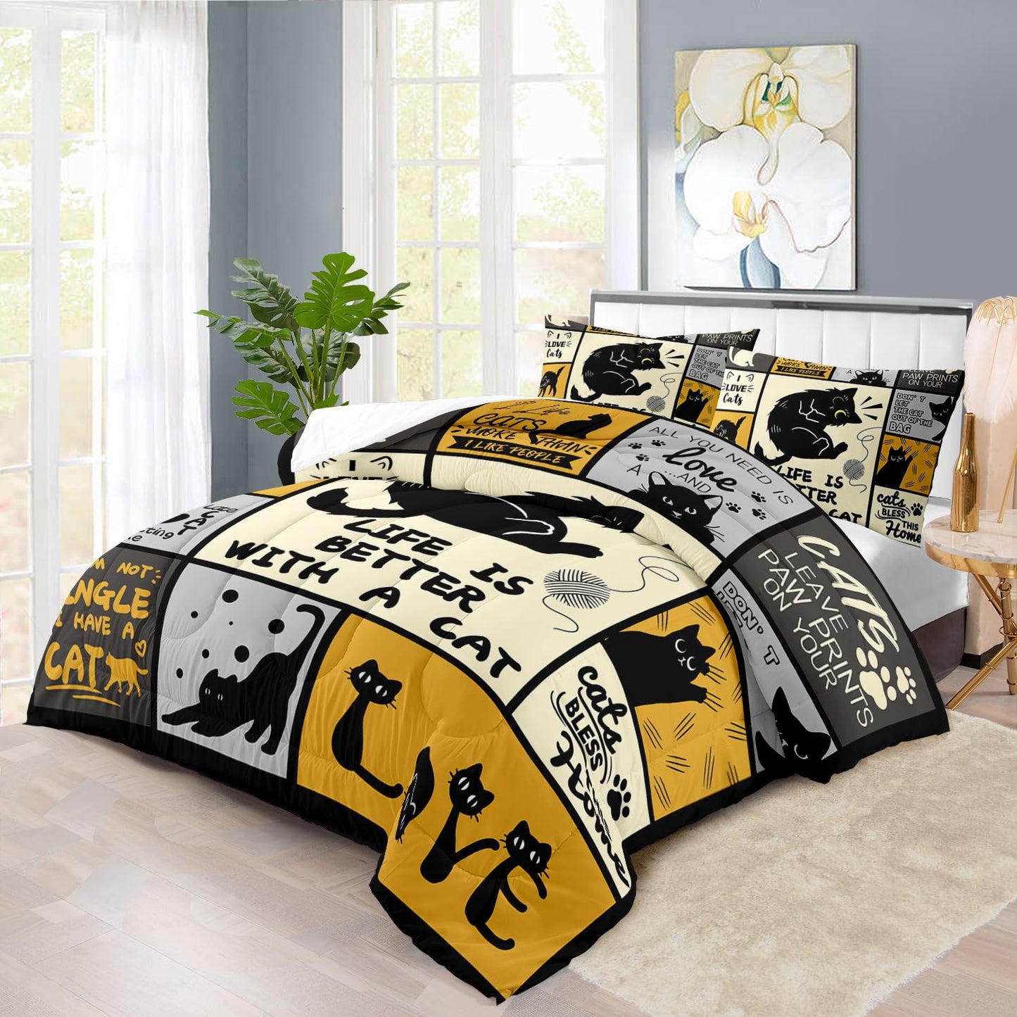 llyxsesty Halloween Black Cat Comforter Set Queen Girls Cartoon Cat Bedding Set forTeen Boys Animal Comforter Queen Quilt Cute Pet Room Decor Animal Bedding Halloween Bedroom Decor