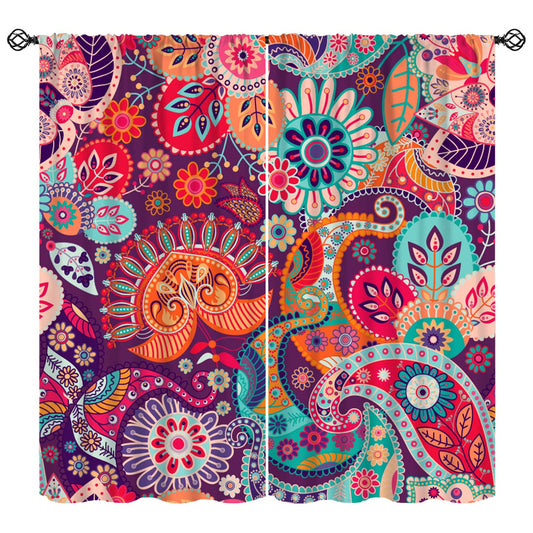 Djaby Boho Paisley Floral Curtains, Mandala Indian Bohemian Colorful Flowers Print Window Curtain for Bedroom Living Room Home 42" W X 45" L(No Blackout)