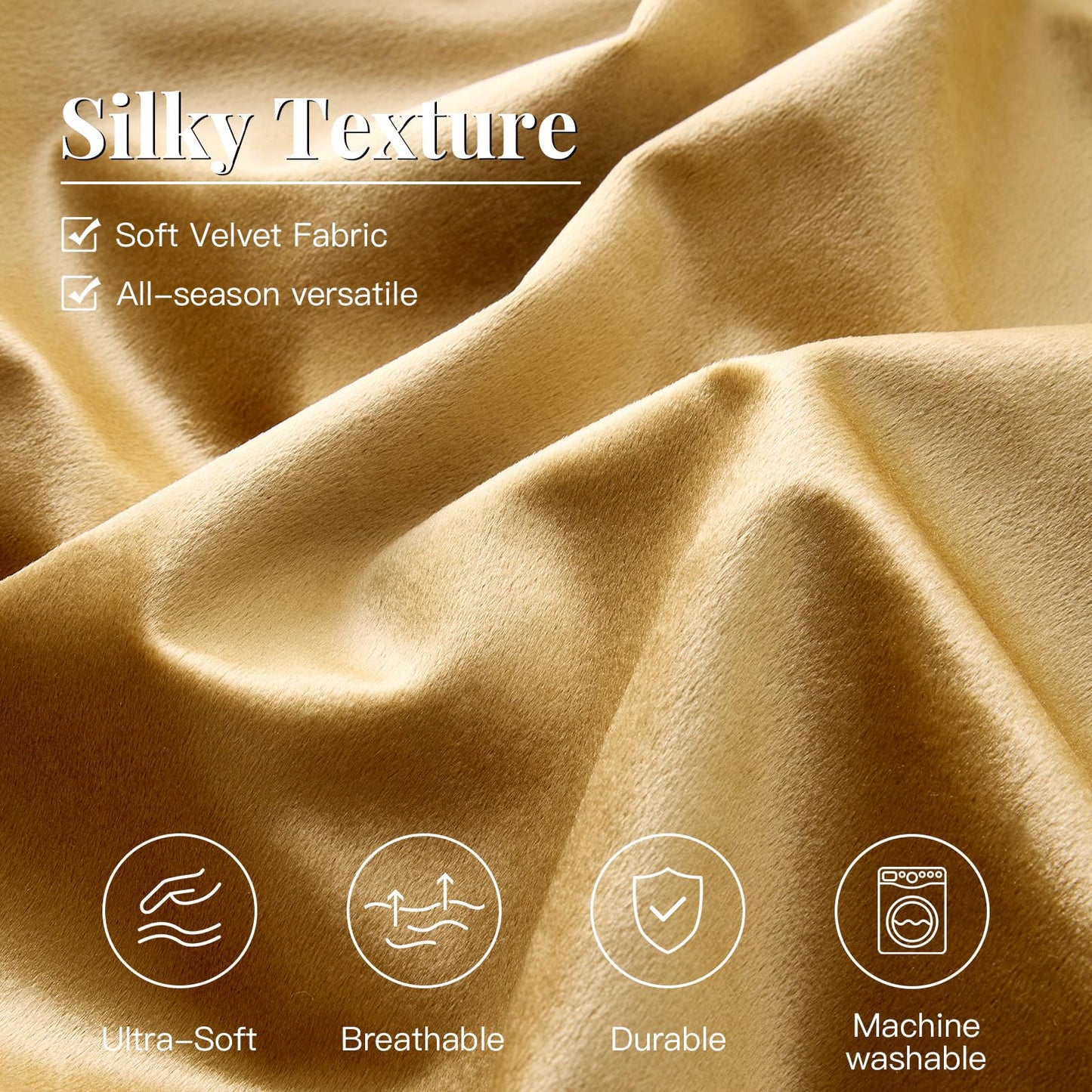 MUSSEL Velvet King Size Comforter Set 3 Pieces,Luxury Gold All Season Cozy Velvet Bedding Comforter Sets,Modern Striped Lightweight Fluffy Bedroom Sets