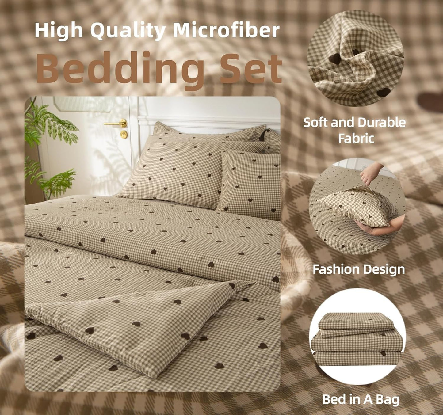 SDY 7 Piece Plaid Comforter and Sheet Set,Twin Size Gingham Bedding Set,Super Soft Microfiber with 1*Comforter,1* Flat Sheet, 1*Fitted Sheet,2*Pillowcases and 2*PillowcaseShams for Man Woman Adult