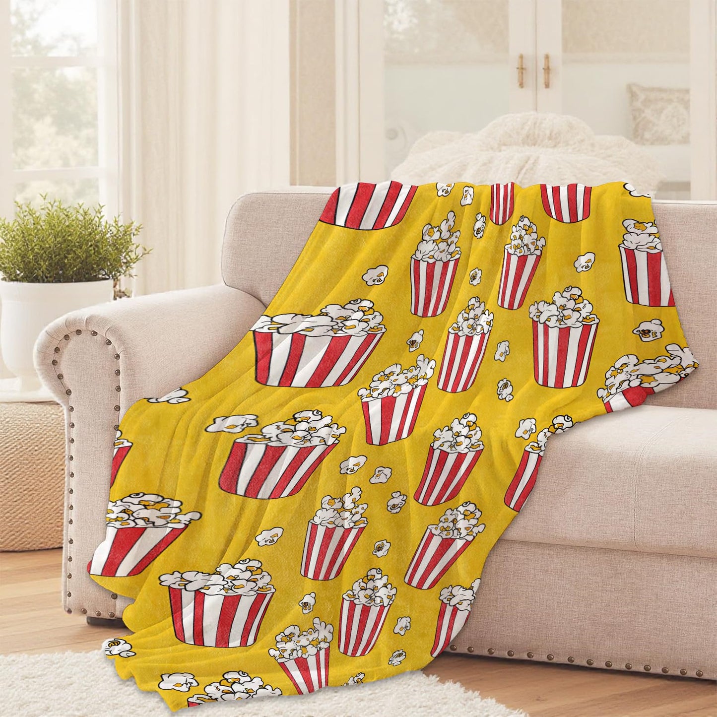 Popcorn Throw Blanket for Girls Boys Kids Adults, 50x60 in, Cozy Flannel Blanket for Bedroom, Camping, Couch, Room Decor, Fuzzy Warm Soft Gifts