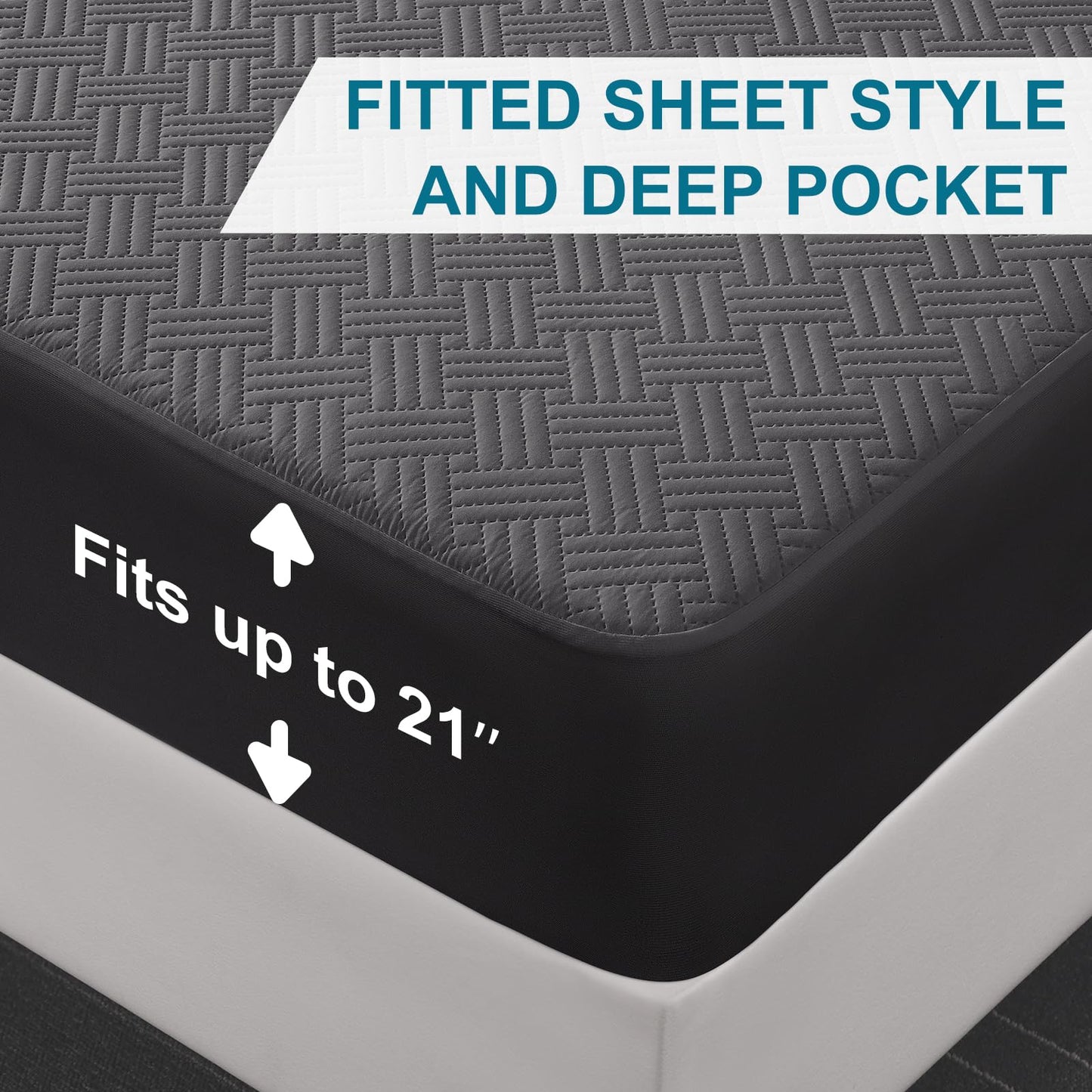 GOPOONY Waterproof Mattress Protector Queen Size - Breathable, Noiseless, Ultra-Soft Bed Cover, Mattress Pad Cover with Deep Stretchable Pockets 8"-21" (Gray)