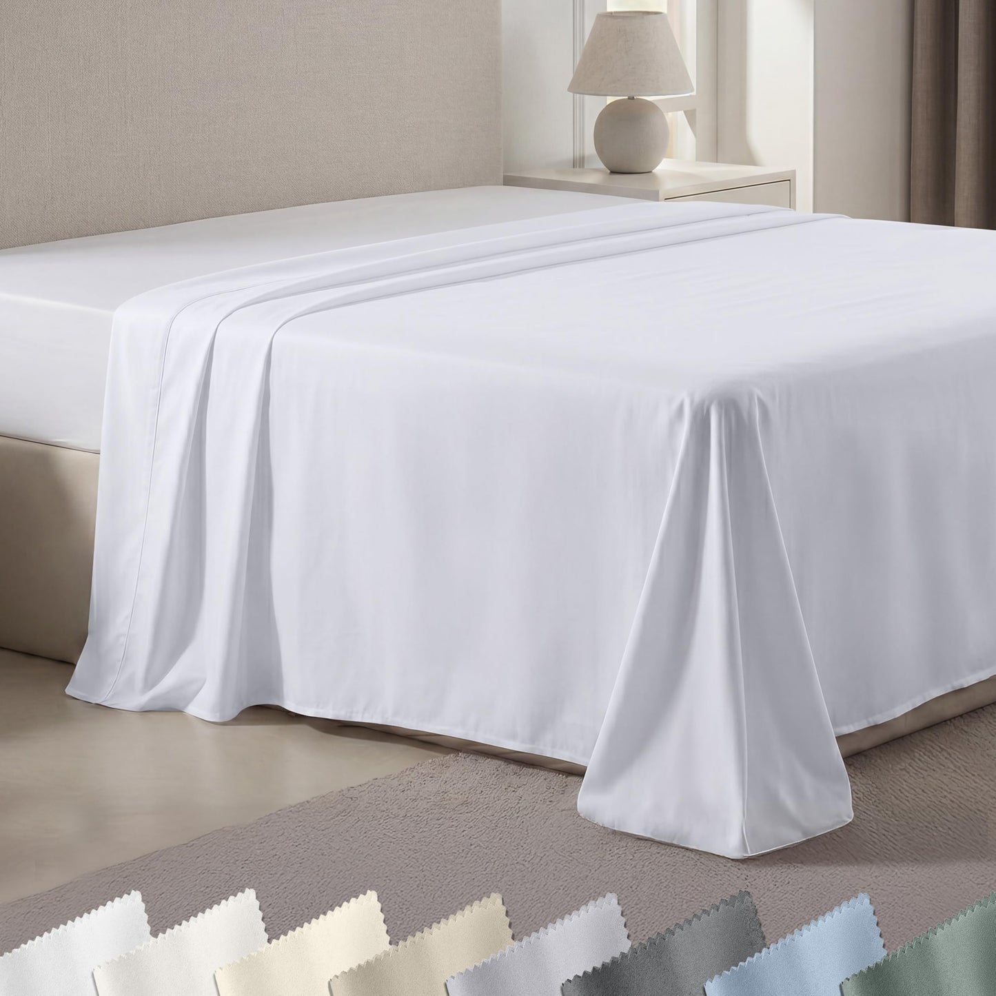 California Design Den King Size Flat Sheet Only - 100% Cotton, 600 Thread Count, Soft and Breathable Top Sheet, Sateen Weave, Premium-Feel Bedding, Featuring Foot Side Indicator - Bright White