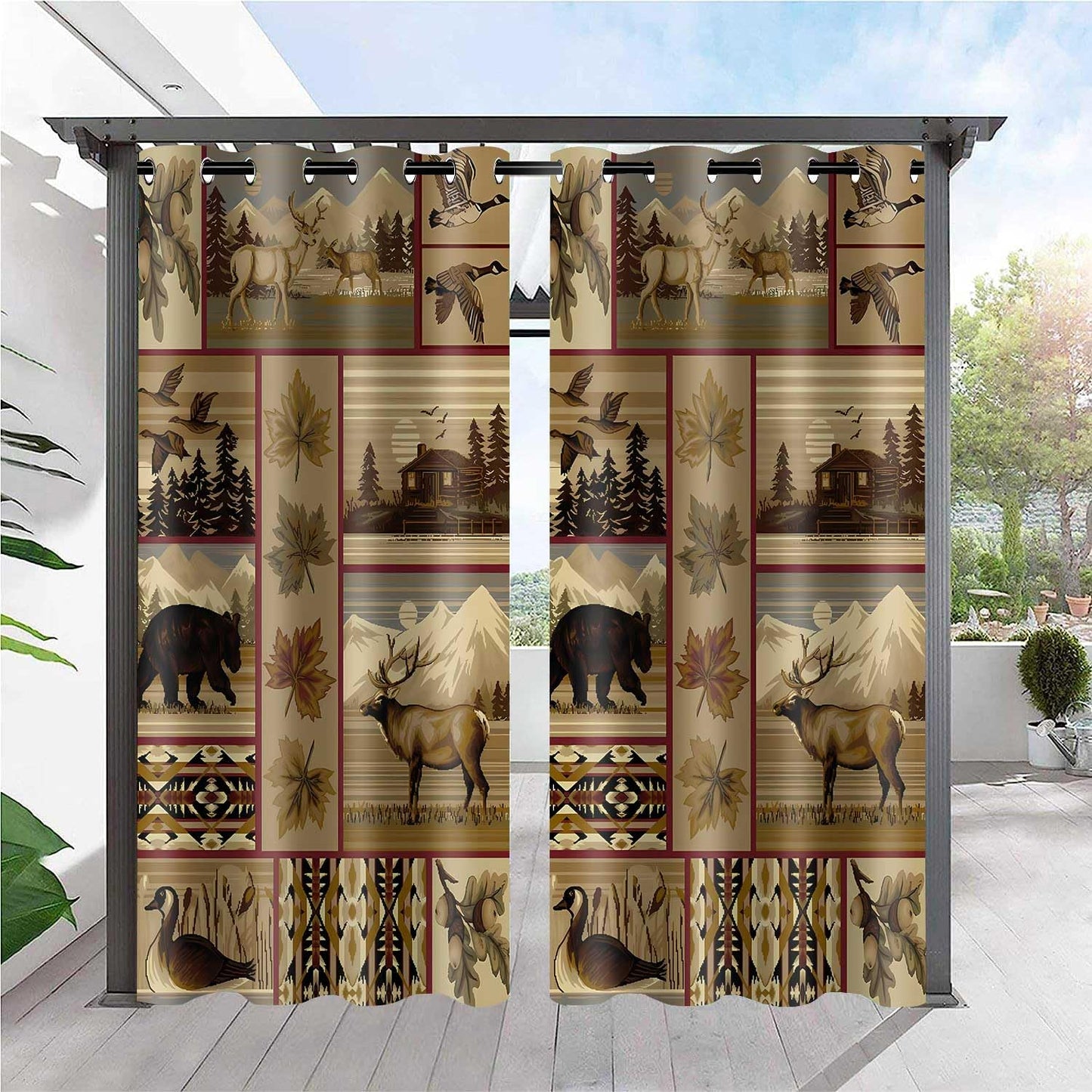 MIZSYE Retro Rustic Blackout Curtains Wildlife Bear Deer Farmhouse Chalet Snowy Mountain Plaid Window Drapes Insulated Blackout Privacy Curtain for Bedroom Living Room Dining Room 2Plates 42x84inch