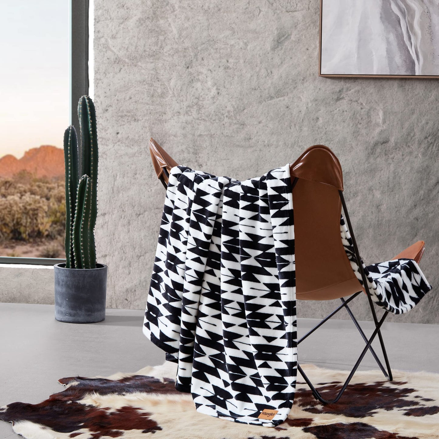 Wrangler - Blanket, Super Soft Plush Bedding, Yellowstone Inspired Throw Blanket for Couch or Bed (Navajo Black, 50" x 70")