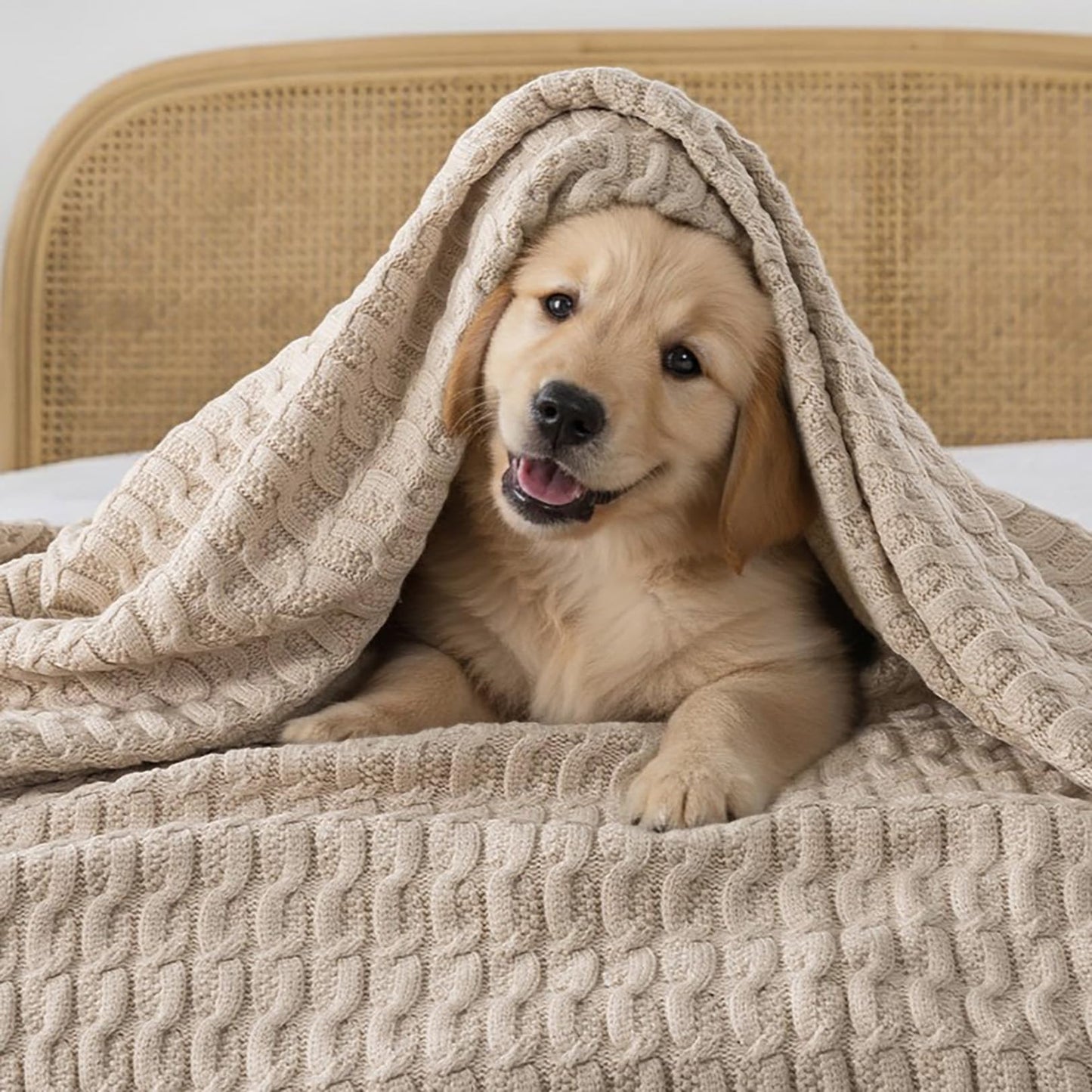 WDCOZY Cable Knit Throw Blanket – Super Soft, Warm & Lightweight Knitted Jacquard Throw Blanket for Couch, Sofa, Bed, Chair, Cozy Texture Farmhouse Decorative Home Blanket, Beige 50x60 inches