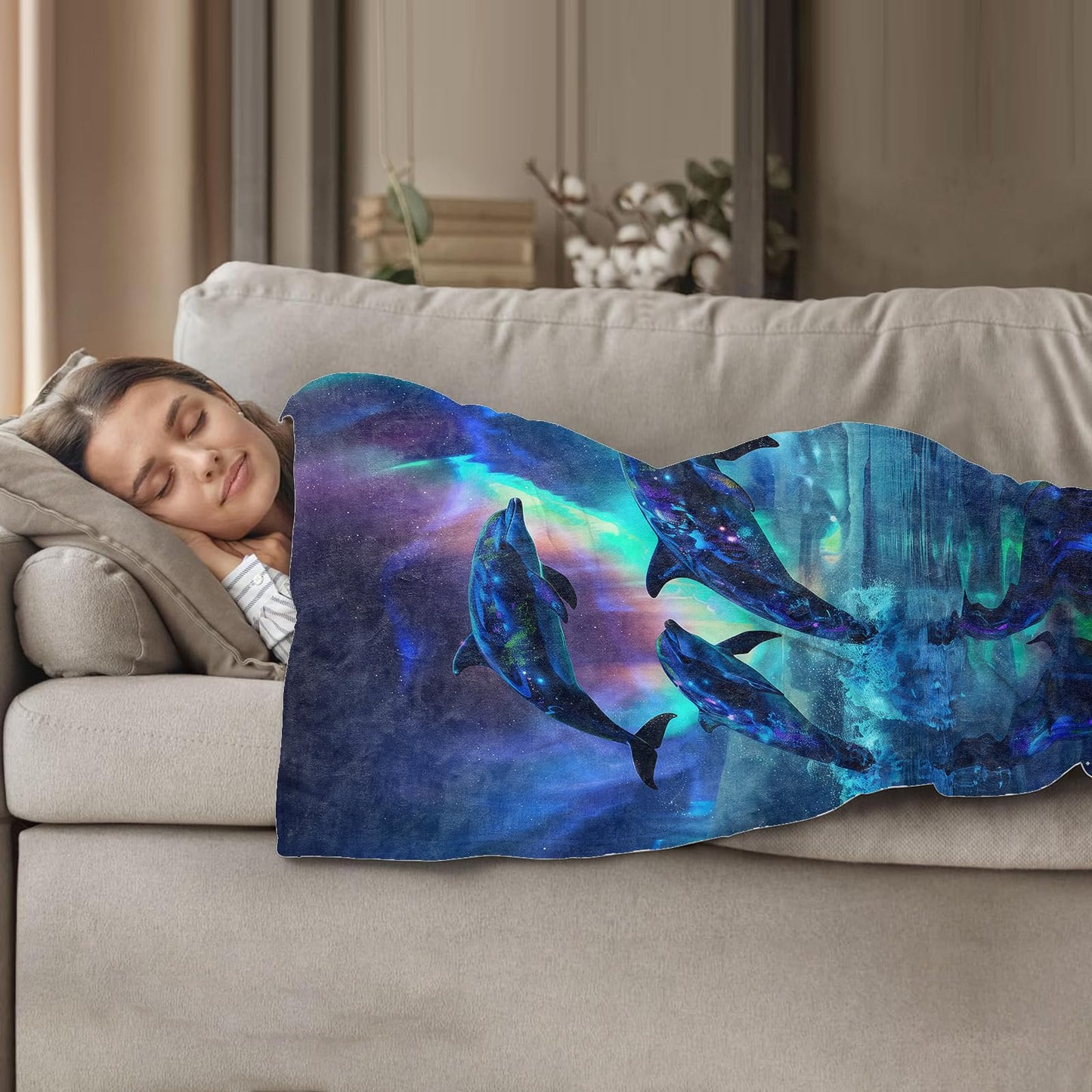 Plistiz Dolphin Throw Blanket 50"x60", Animals Theme Blankets for Living Room Couch, Home, Sofa Decor, Soft Flannel Dolphin Gifts for Women