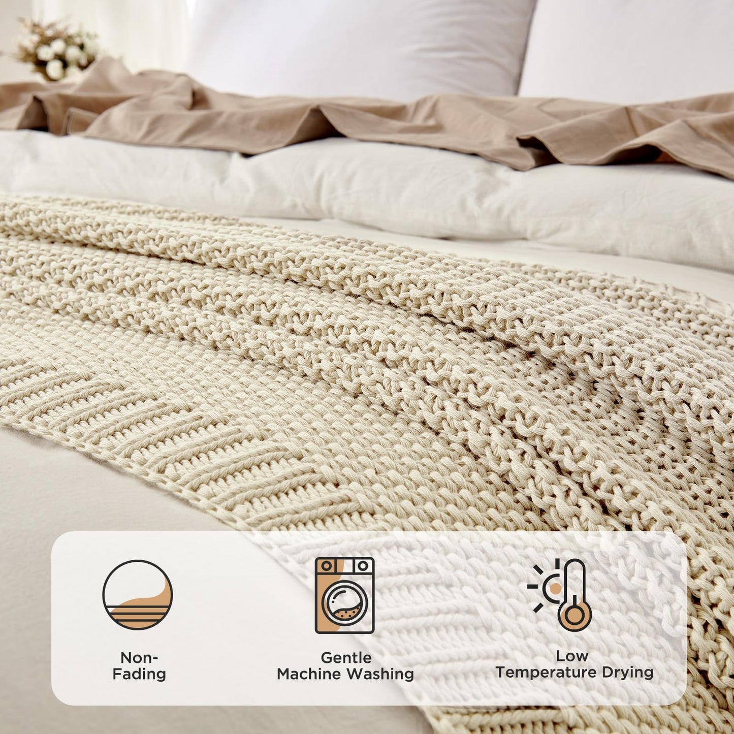 Joydeco Chunky Cable Knit Throw Blanket, Lightweight 100% Cotton Soft Cozy Throw Twin Blanket for Couch Bed and Sofa, Rustic Breathable Farmhouse Blanket Gift for Women Men(Cream White, 51"x63")