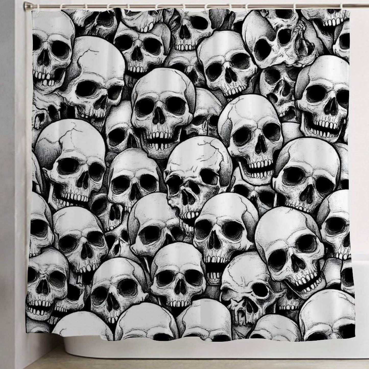 Meaudiwes Lightweight Shower Curtain Washable Shower Curtain Decoration with 12 Hooks Cool Funny Goth Skulls, 72"x 70"