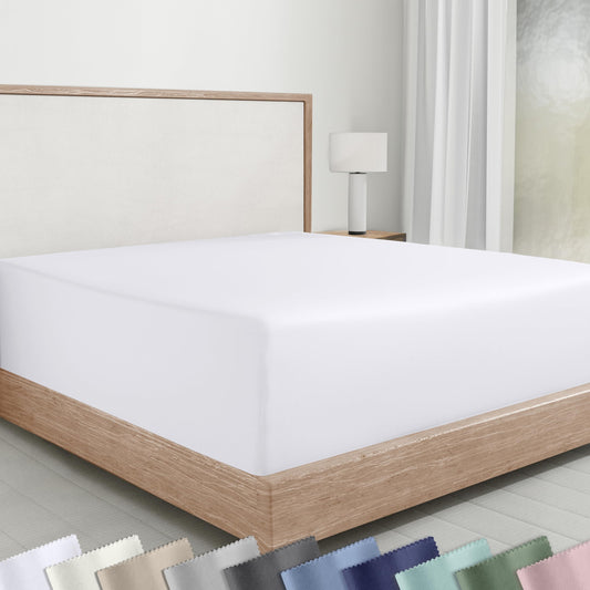 California Design Den White Fitted Sheet King, Soft 100% Cotton Sateen, Deep Pocket, Durable All-Around Elastic, Head/Foot Side Indicators, King Fitted Sheet Only