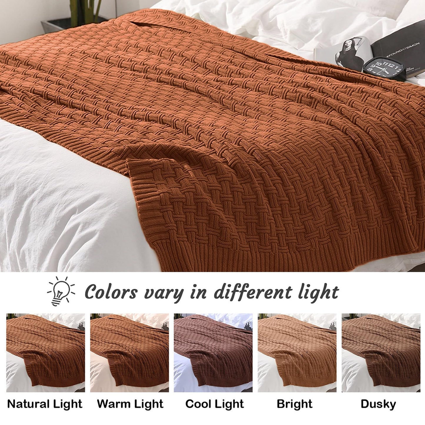 TREELY 100% Cotton Knitted Throw Blanket Couch Cover Blanket(31 x 40 Inches, Brown)