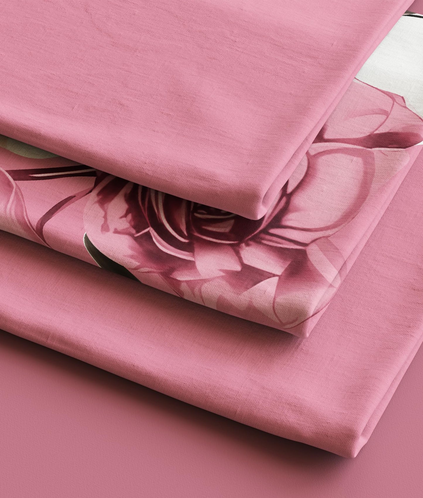 Reylox Pink Rose Floral Curtains with Grommets, 6 Pcs Set (2 Print Curtains, 4 Solid Curtains, 38"x84"), Patterned Decorative Curtains for Bedroom, Machine Washable Elegant Curtains
