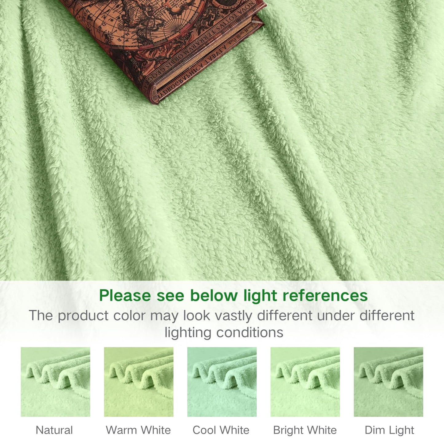 ZYFZCYBL Sherpa Fleece Throw Blanket for Couch, Soft Warm Thick Blanket Cozy Fluffy Microfiber Throw Flannel Double Reversible Luxurious Blankets for Bedroom Livingroom, Sage Green Throw Size 50"x60"