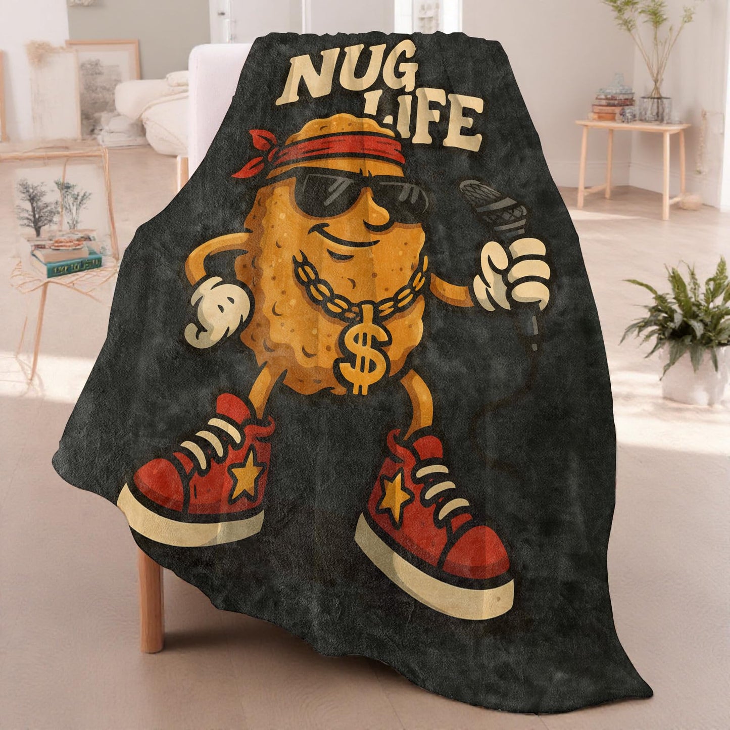 Chicken Nugget Throw Blanket for Boys Girls Kids Adults, Cozy Funny Food Theme Flannel Blankets Gifts for Camping, Bedroom, Couch, Room Home Decor, 50"x60"