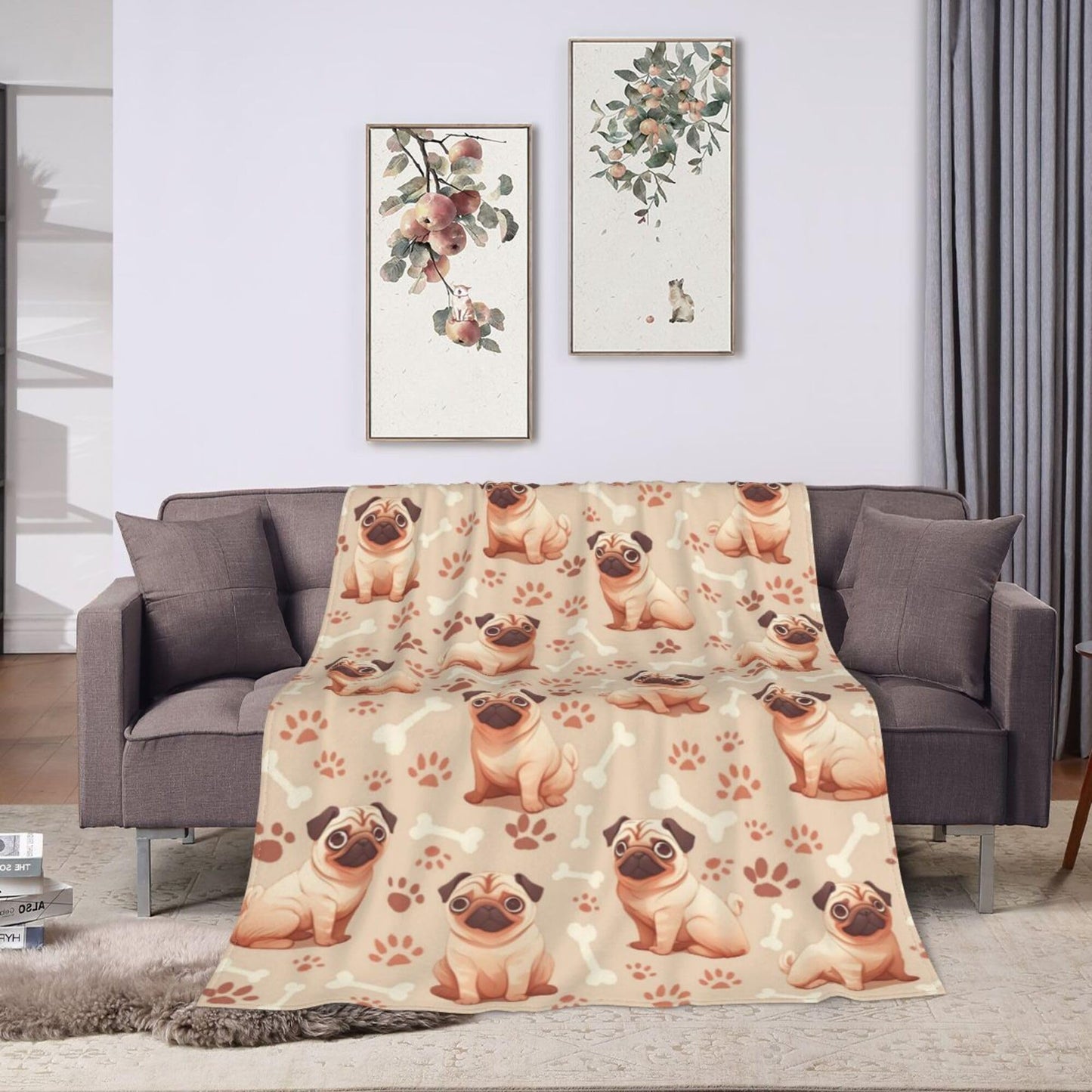 Pug Blanket Pug Dog Decor Cozy Animal Throw Super Soft Plush Flannel Fleece Blanket Gift for Kids Adults Men Women Ultra Warm & Lightweight Flannel, 50"X40"