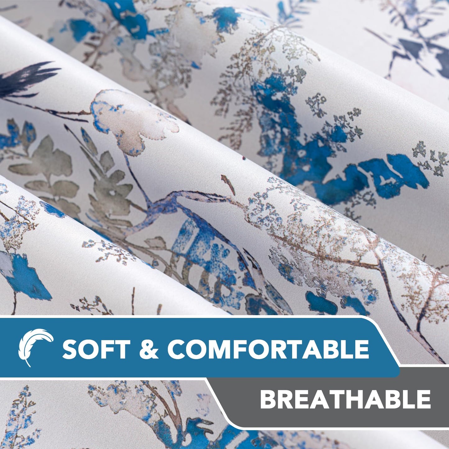 H.VERSAILTEX Floral 100% Blackout Curtains 84 inch Length 2 Panels Vintage Curtains Thermal Insulated Room Darkening Patterned Curtain Drapes for Bedroom Living Room with Grommet, Blue/Black
