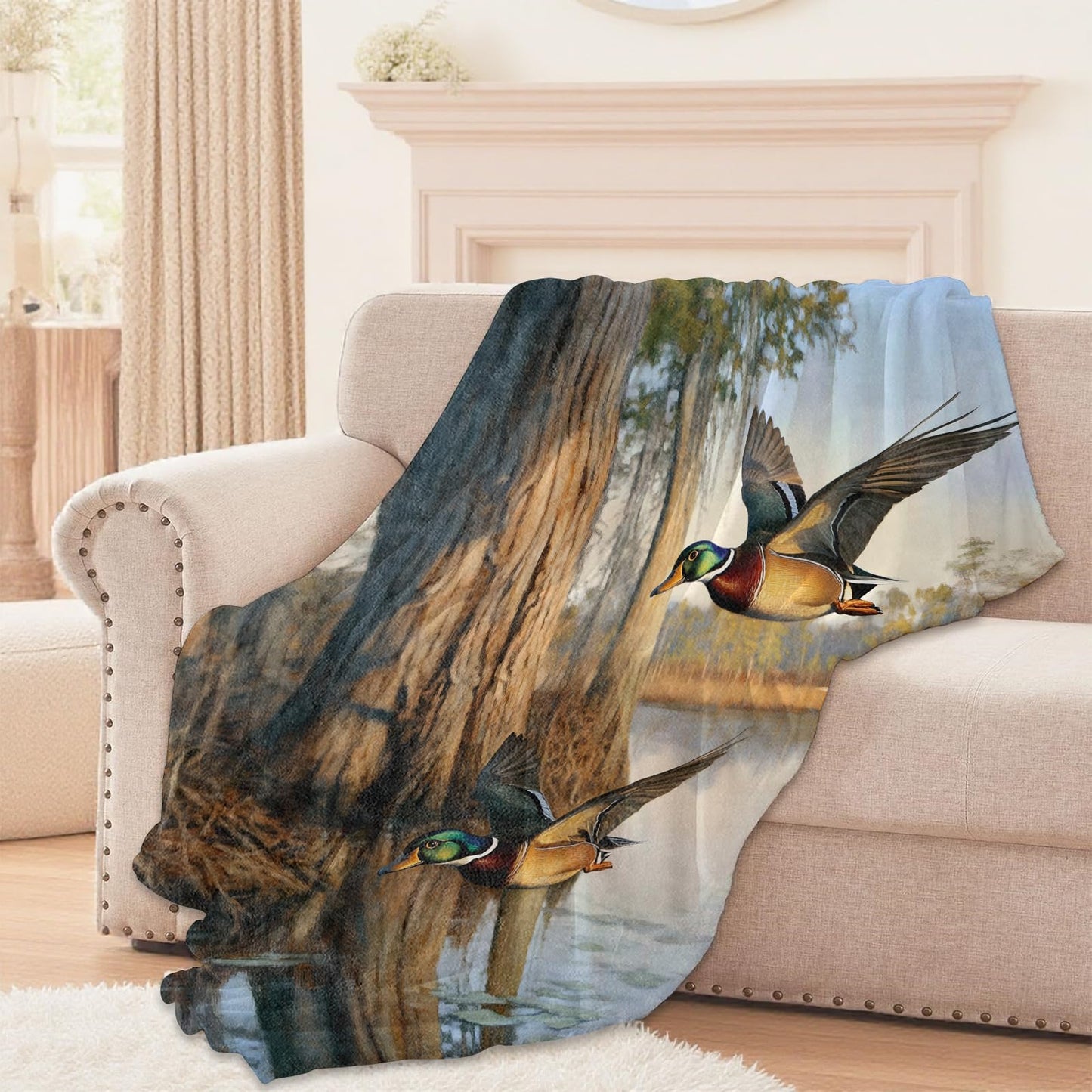 Lugiu Funny Duck Blanket, Lightweight Comfy Woodland Lake and Animal Throw for Couch Sofa Bedroom, Soft Cozy Travel Flannel Realistic Nature Blankets Gifts for Men Girls Boys Kids, Home Decor 60×50in