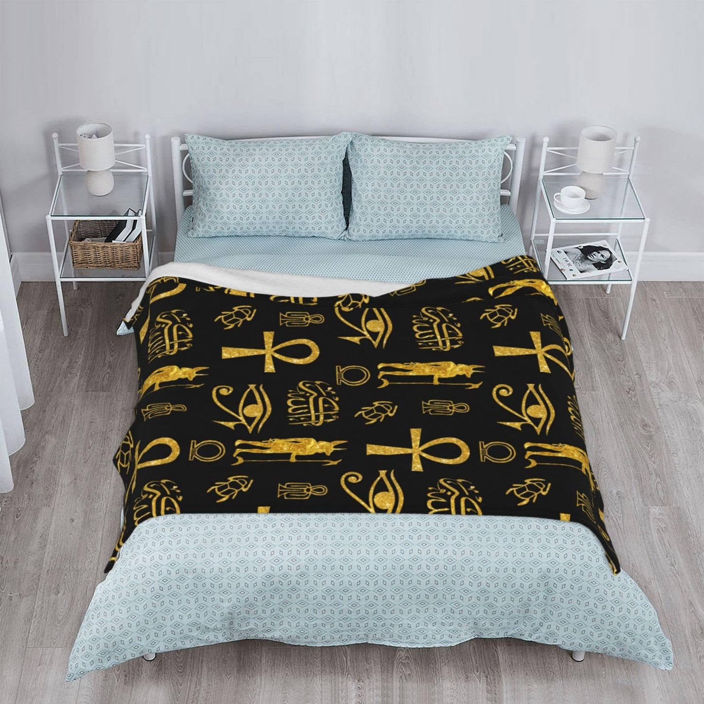 Ancient Egyptian Ankh Cross Gold Allahu Akbar Anubis Blankets for Mens Womens Boys Girls Gifts 60X50 Inches Ultra-Soft Warm Lightweight Bedding Throw for Bed, Sofa, Couch