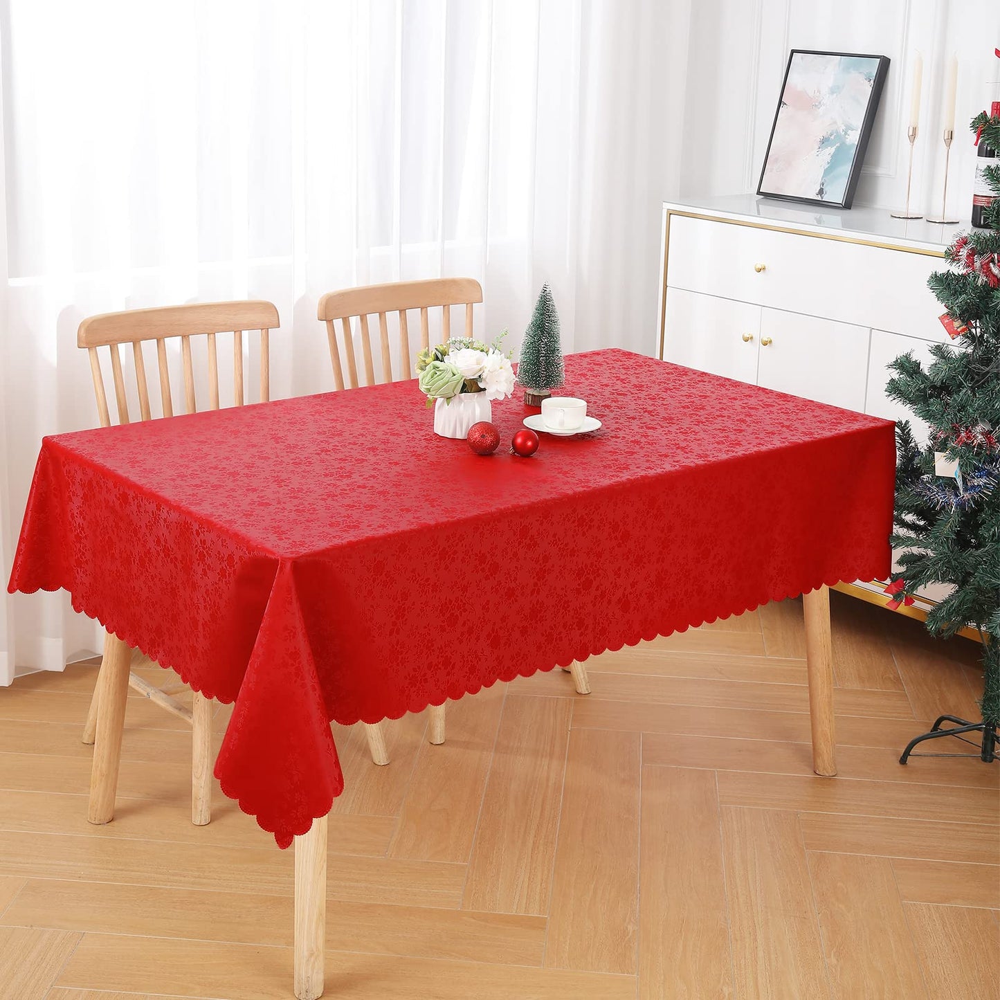 Smiry Rectangle Table Cloth, Waterproof Heavy Duty Vinyl Tablecloths, Wipeable Washable Table Cover for Kitchen and Dining Room (Red, 70" X 90")