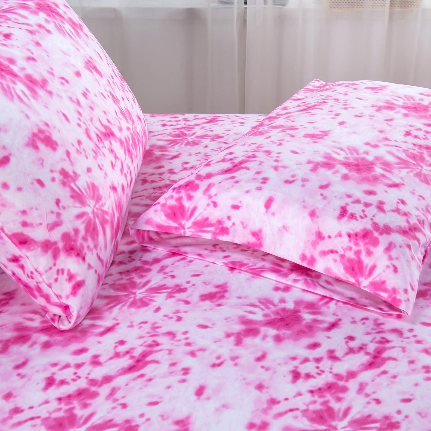 Elegant Comfort Luxury Soft Bed Sheets Tie Dye Pattern 1500 Thread Count Percale Egyptian Quality Microfiber Softness Wrinkle and Fade Resistant (4-Piece) Bedding Set, Twin XL, Tie Dye Hot Pink