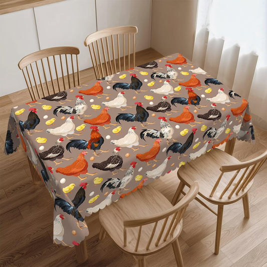 DONMYER Vintage Rectangle Chicken Tablecloth Breeds of Chicken Table Cloth Washable Funny Rooster Hen Table Cover for Dining Home Farmhouse Decor 54x72Inches