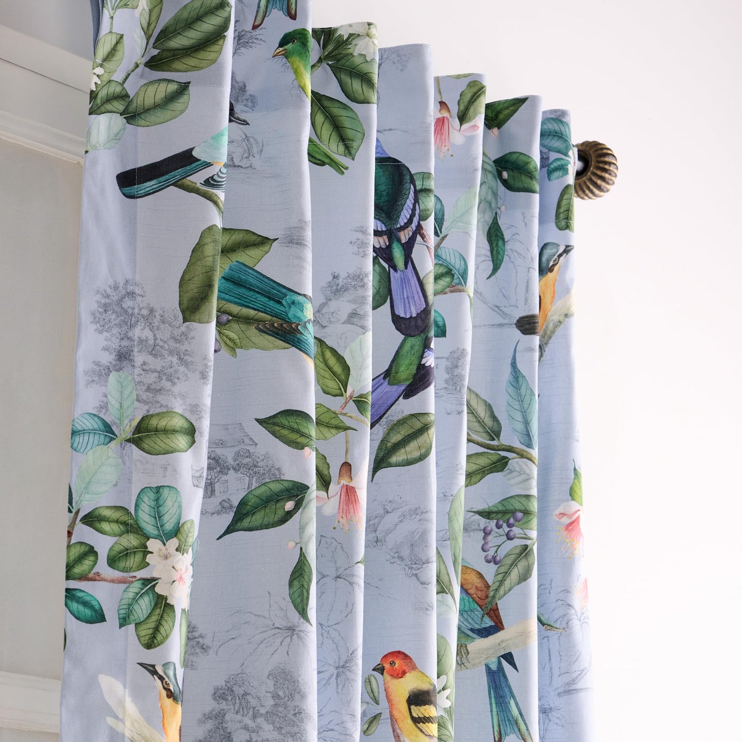 Maison d' Hermine Curtains for Living Room 100% Cotton 96 inch Length One Panel Light Filtering Curtains for Windows with Rod and Loop Pockets Spring Summer (Solstice - Fair Blue, 50" W x 96" L)