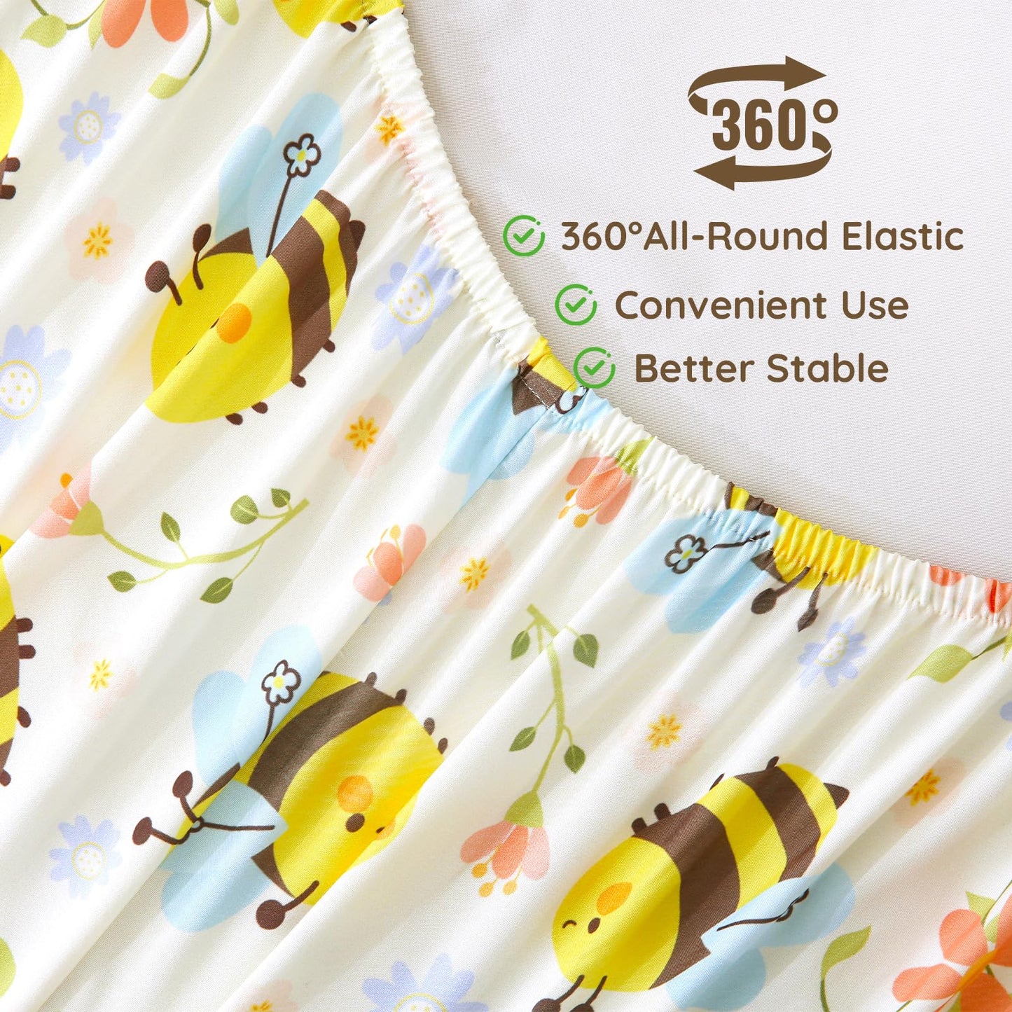 MCO Yellow Bee Twin Sheets Set Kids, Soft Microfiber Bed Sheet Set for Boy Girls, 3 Pieces Breathable Twin Sheets