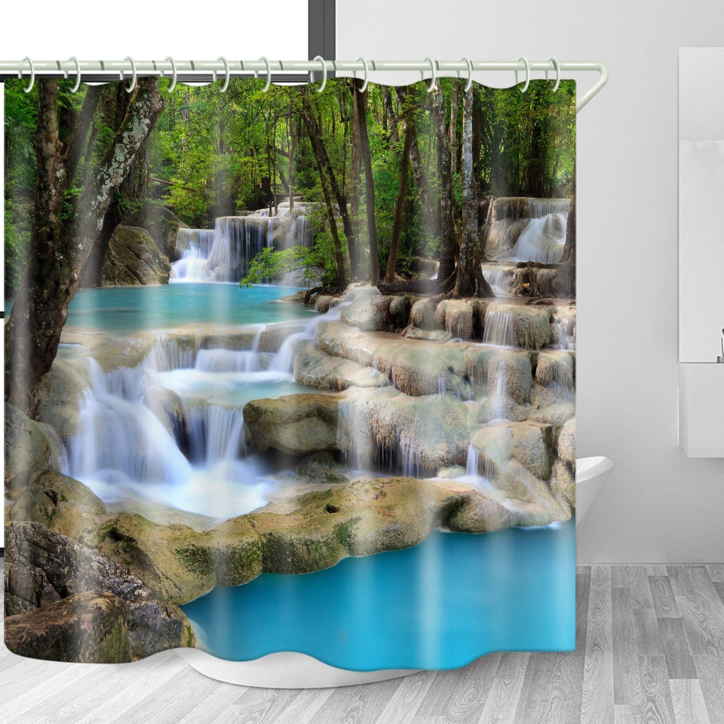 LYFANS Stream Waterfall 3D Fabric Shower Curtains for Bathroom