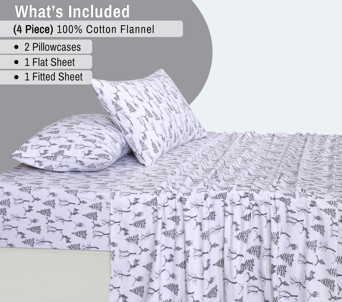 RUVANTI Flannel Sheets Queen Size - 100% Cotton Double Brushed Bed Sheets, Deep Pockets 16 Inches Queen Sheet Set, All Seasons Breathable & Extra Soft - Warm & Cozy, 4 Piece, Dry Winter
