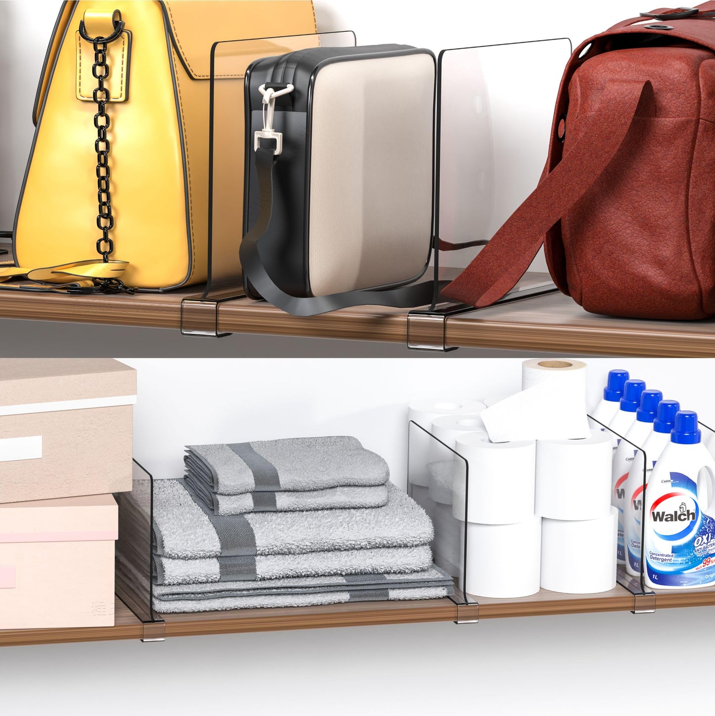 Clear Acrylic Shelf Dividers for Closet Organization - 6 Pack Closet Shelf Divider for Sweatshirt,Towel,Bag,Purse,Clothing,Sweater Organizer,Plastic Dividers and Separators for Shelves and Bedroom