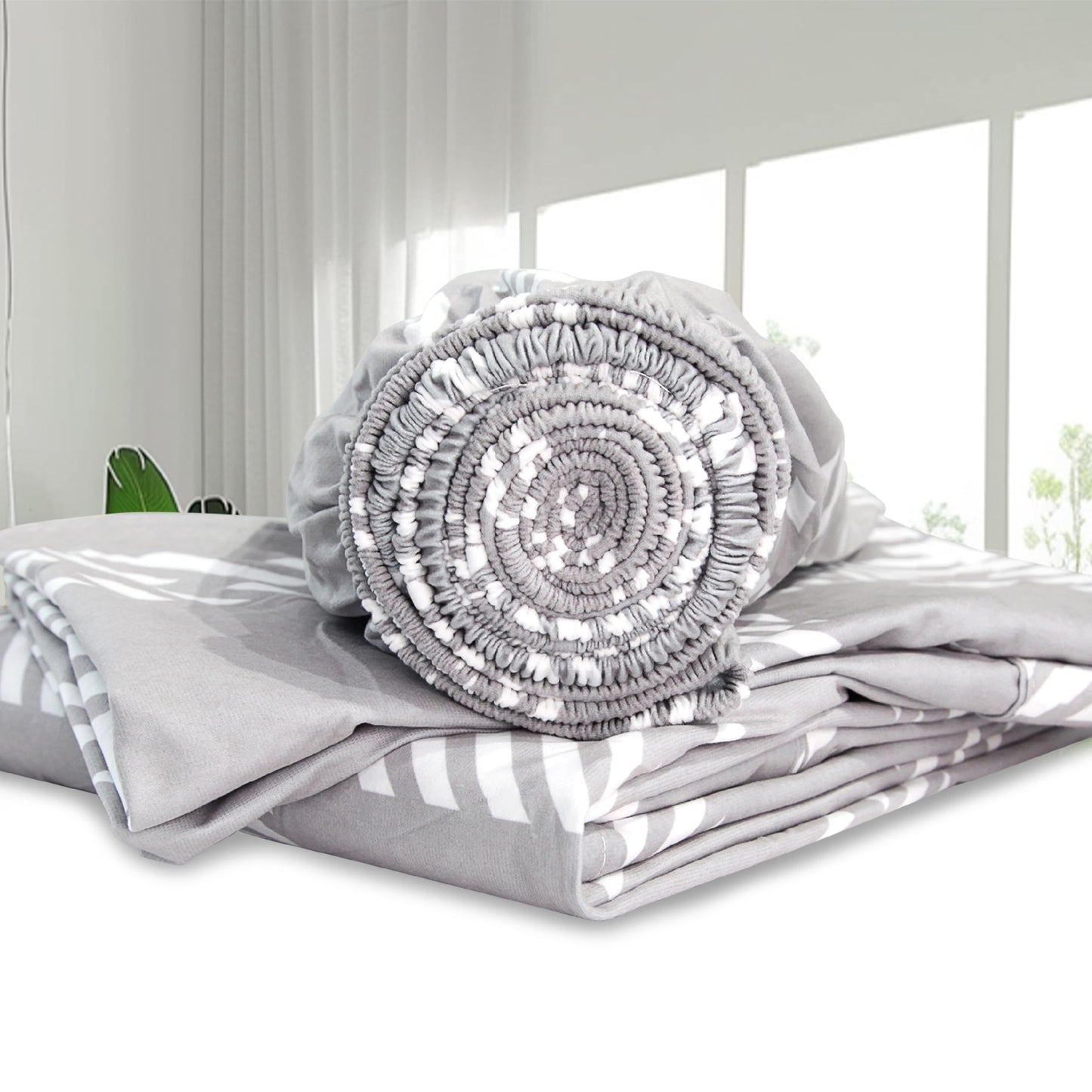 Marquess Printed Flannel Sheets Queen Size, Microfiber Brushed Flannel Bed Linen Set Deep Pocket Ultra Soft & Durable, 4 Piece (Grey, Queen)