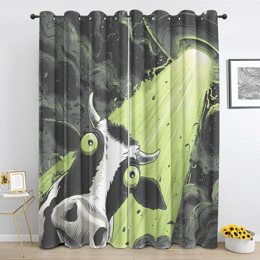 Funny Cow UFO Blackout Curtains, Farm Animal Drapes 63 Inch