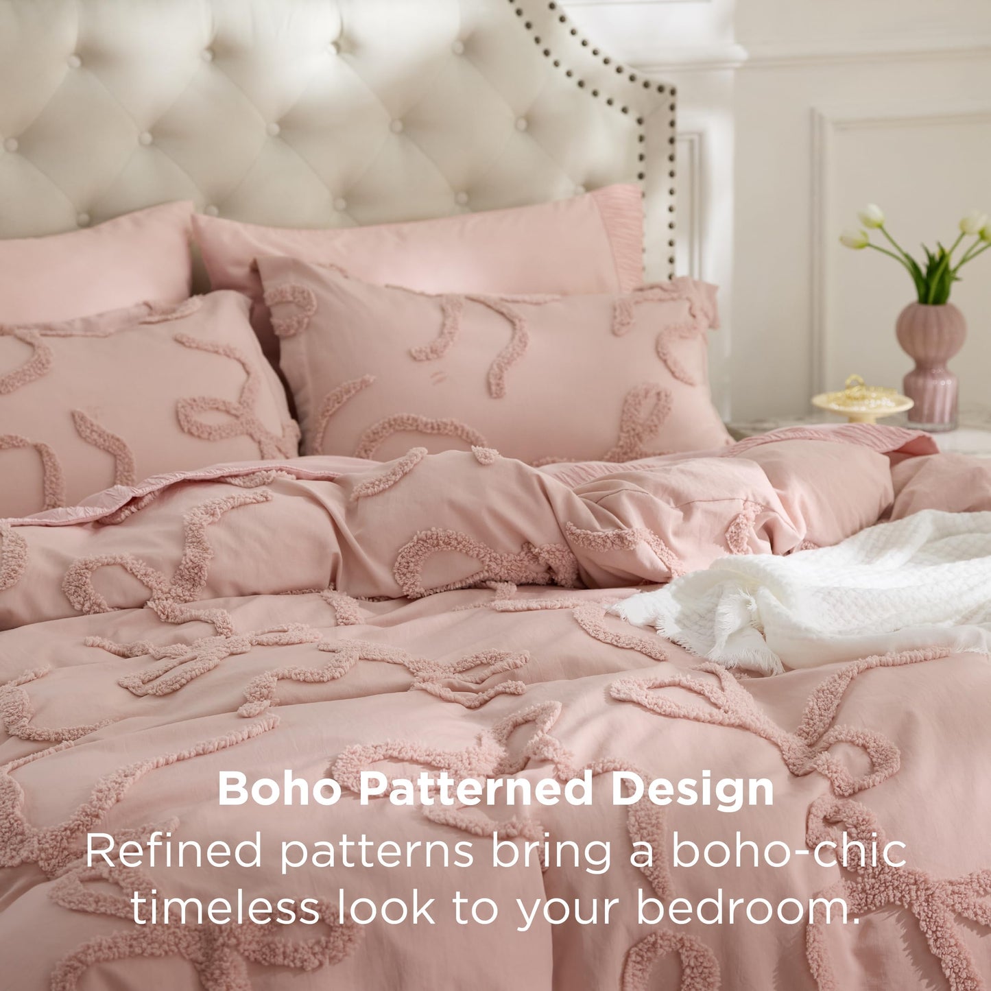 Bedsure Tufted Rose Pink King Comforter Set, GentleSoft™ 3 Pieces Bow Cute Bedding Pink Room Decor, Gifts for Girls Teens Women, All Seasons, 1 Bed Comforter, 2 Pillow Shams, 104x90 Inches