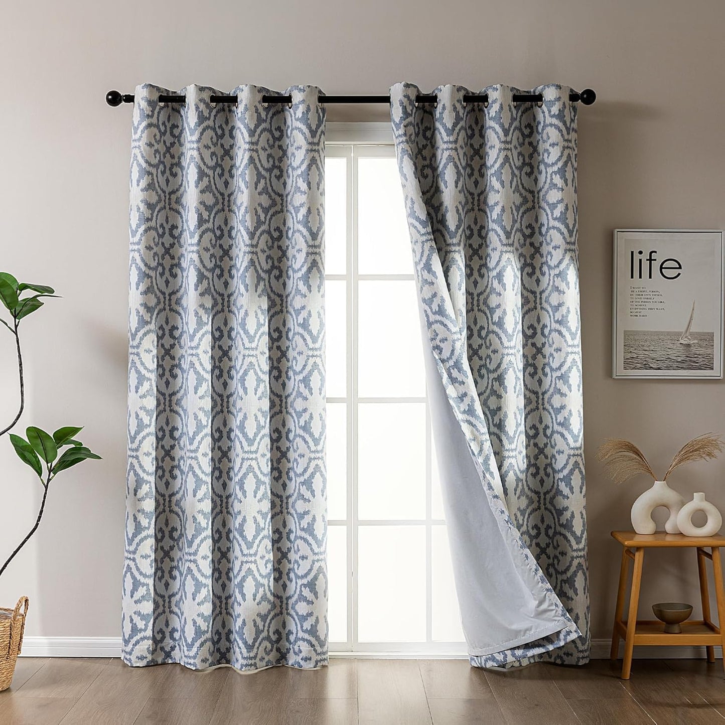 SLEEP ZONE Blackout Curtains for Bedroom and Living Room, Curtains & Drapes with Thermal Insulation for Room Darkening, Jacquard 360GSM Window Curtain Panels, Blue, 42" × 84"