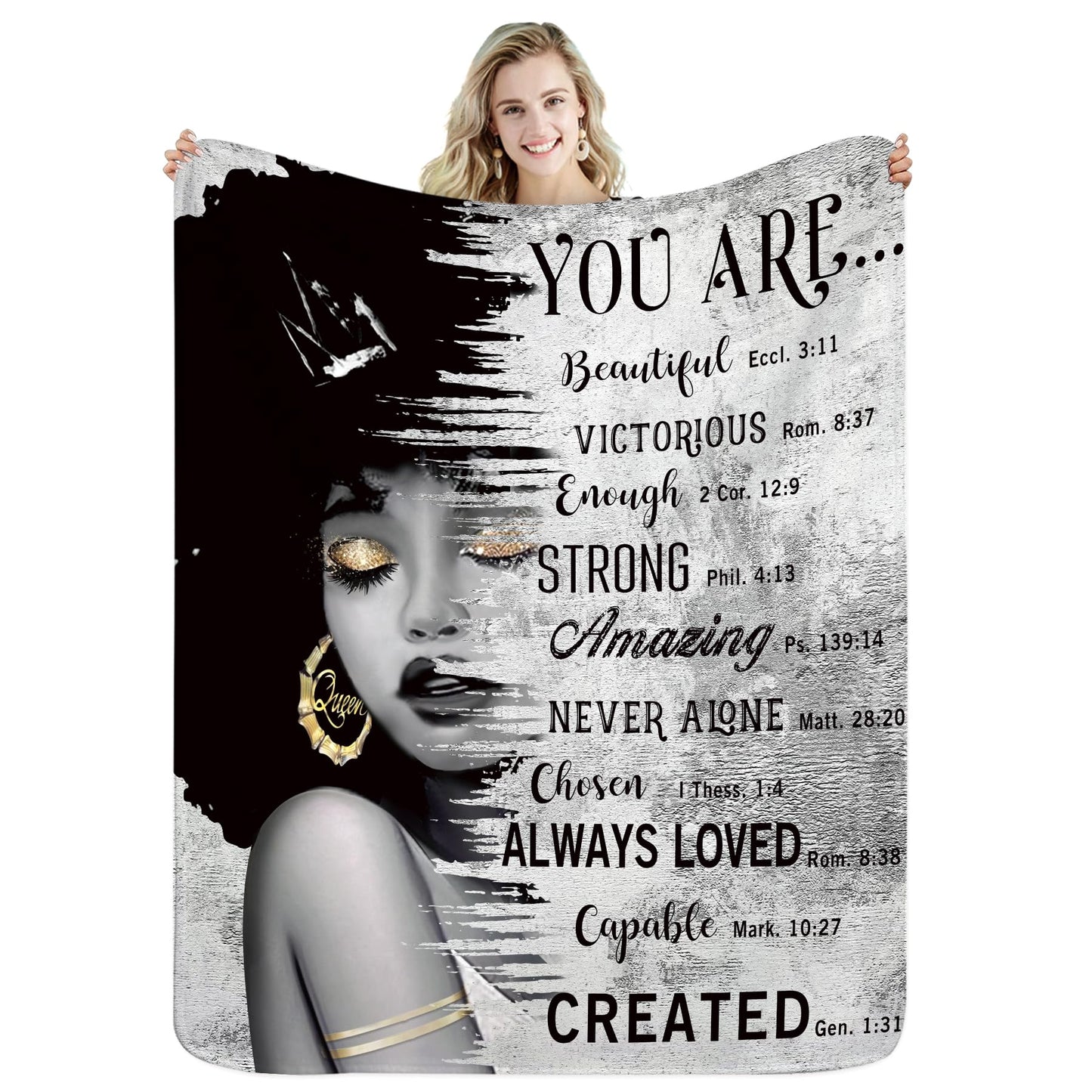 Miyotaa African American Black Girl Woman Flannel Blanket 50Wx60H Inch Quotes Inspirational Motivational Bible Soft Warm Fuzzy Throw Blanket for Sofa Bed Throws Birthday Presents