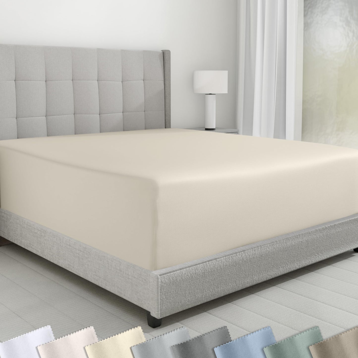 California Design Den Queen Size Fitted Sheet Only - 100% Cotton, 600 Thread Count, Sateen, Soft Deep Pocket Bottom Fitted Sheet, Premium - Cream (Warm Ivory)