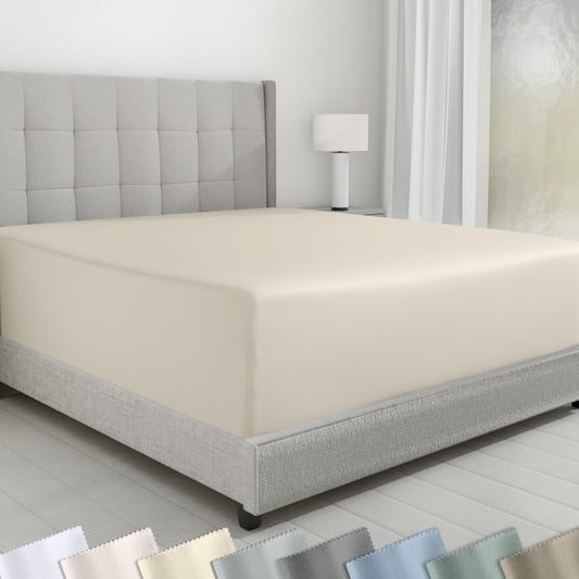 California Design Den Queen Size Fitted Sheet Only - 100% Cotton, 600 Thread Count, Sateen, Soft Deep Pocket Bottom Fitted Sheet, Premium - Cream (Warm Ivory)