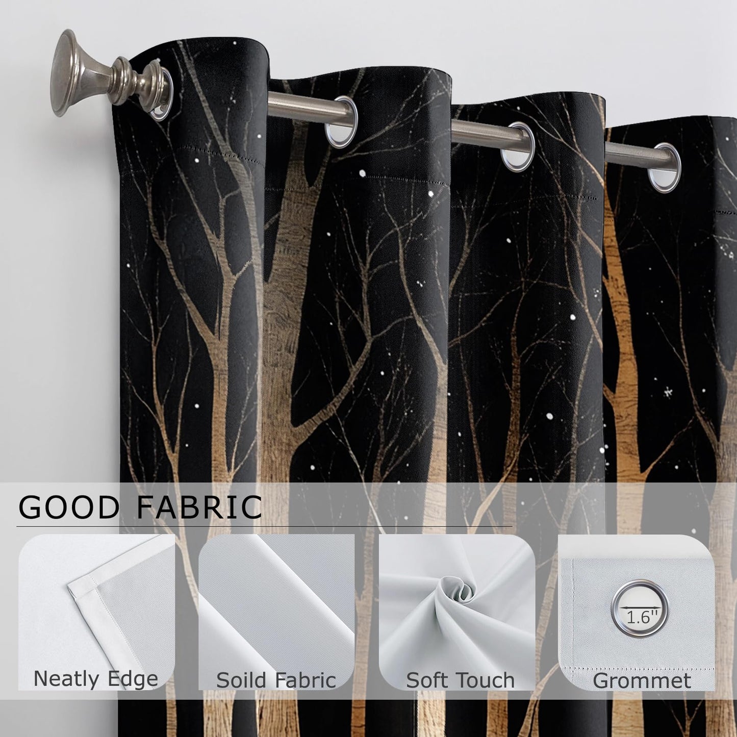 Solvivae Tree Curtains 63 Inch Length, Forest Blackout Curtains for Bedroom Living Room, Room Darkening Thermal Insulated Grommet Drapes, Patterned Window Treatments