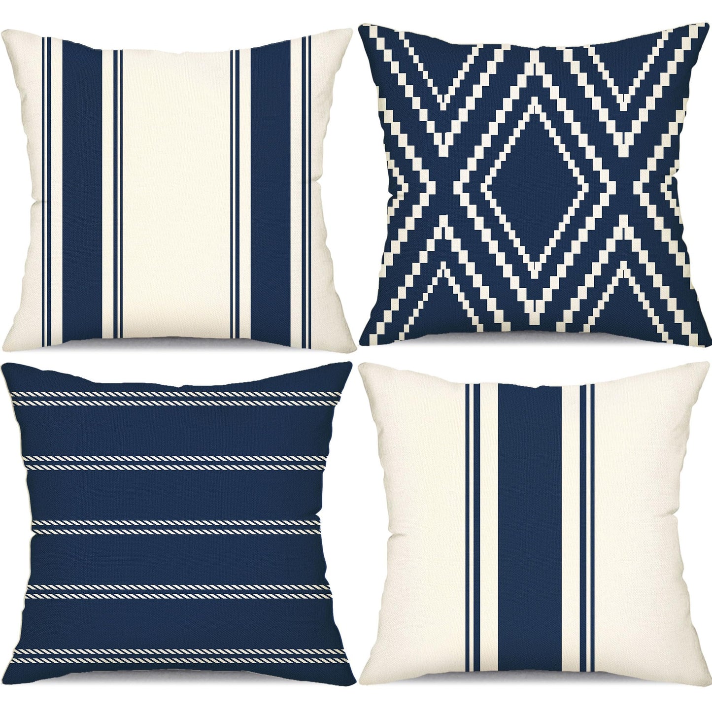 DFXSZ Outdoor Pillow Covers 18x18 Inch Set of 4 Navy Blue Waterproof Modern Geometry Throw Pillows Outdoor Summer Waterproof Decor for Patio Funiture Garden Polyester Cushion Covers 013N18