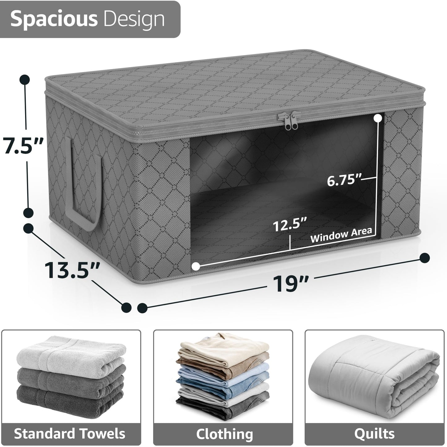 Sorbus Medium Clothes Storage Bags - Foldable Blanket Storage Bins for Organizing Bedroom, Closet, Clothing, Comforter, Organization with Clear Window, Lids and Carry Handles - Set of 6