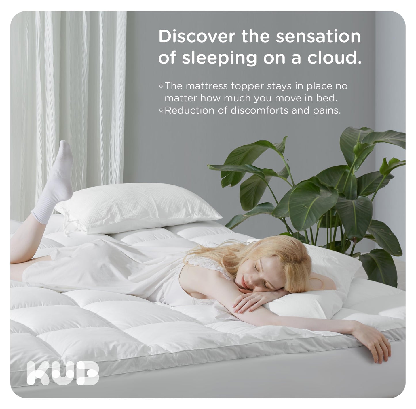 KUB Twin Cotton Mattress Topper, Breathable Pillow Top with 8-21 Inch Deep Pocket, 3D Snow Down Alternative Fill, Fluffy College Dorm Mattress Pad Cover (Pink, 39 * 75inch)