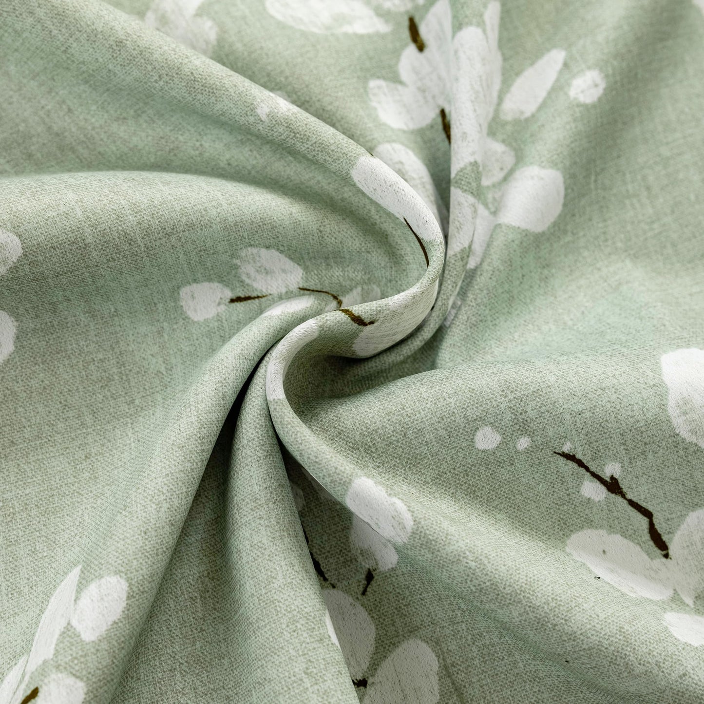 FMFUNCTEX 100% Blackout Floral Curtains for Bedroom, Sage Green Curtains 63 inch Length Blossom Patterned for Living Room, Thermal Insulated Farmhouse Drapes, Grommet Top 2 Panels (White on Green)