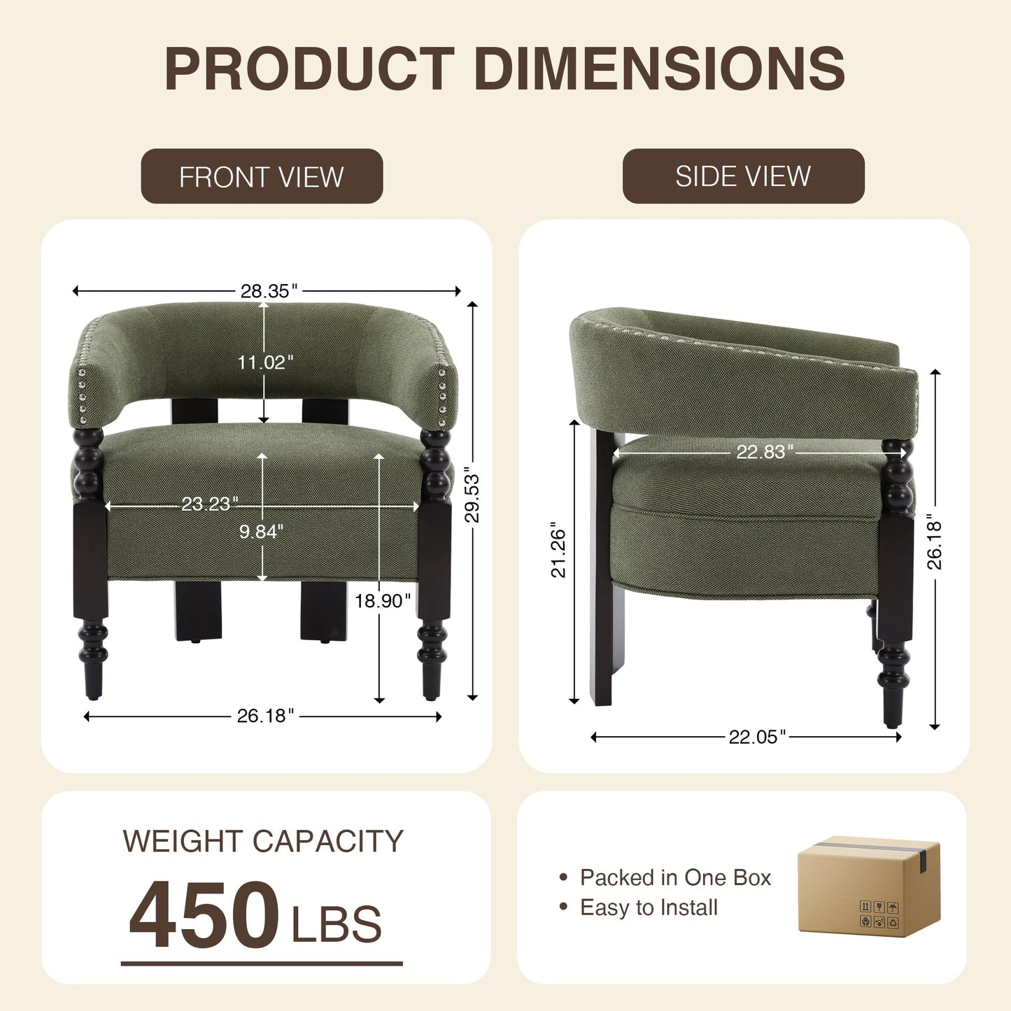 LOULENS Barrel Accent Chair for Living Room | Vintage Linen Upholstered Lounge Chair with Solid Wood Legs, Armchair for Bedroom, Reception Room & Reading Nook, Dark Green