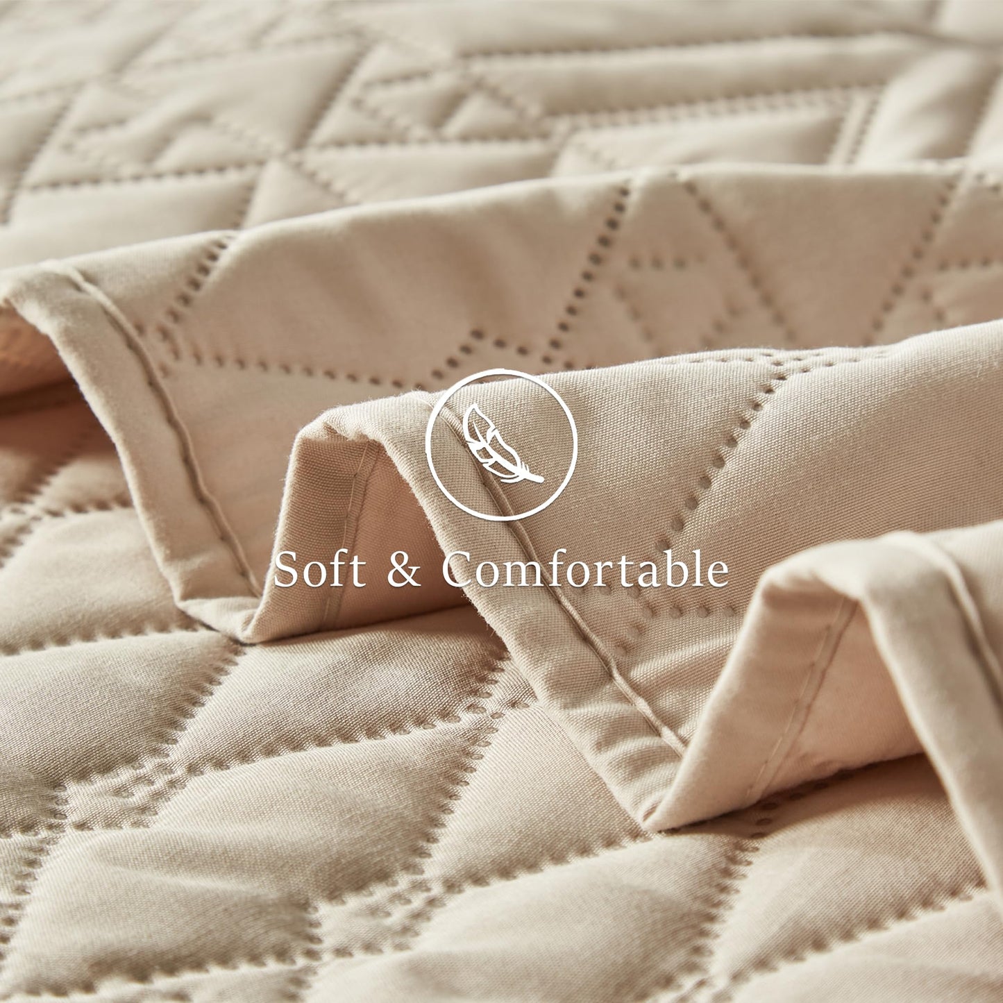 akkialla King/Cal King Size Quilt Bedding Set,Beige Lightweight Microfiber Soft Bedspread,Modern Style Geometric Pattern Coverlet Set for All Seasons,3 Piece(1 Quilt,2 Pillow Shams)